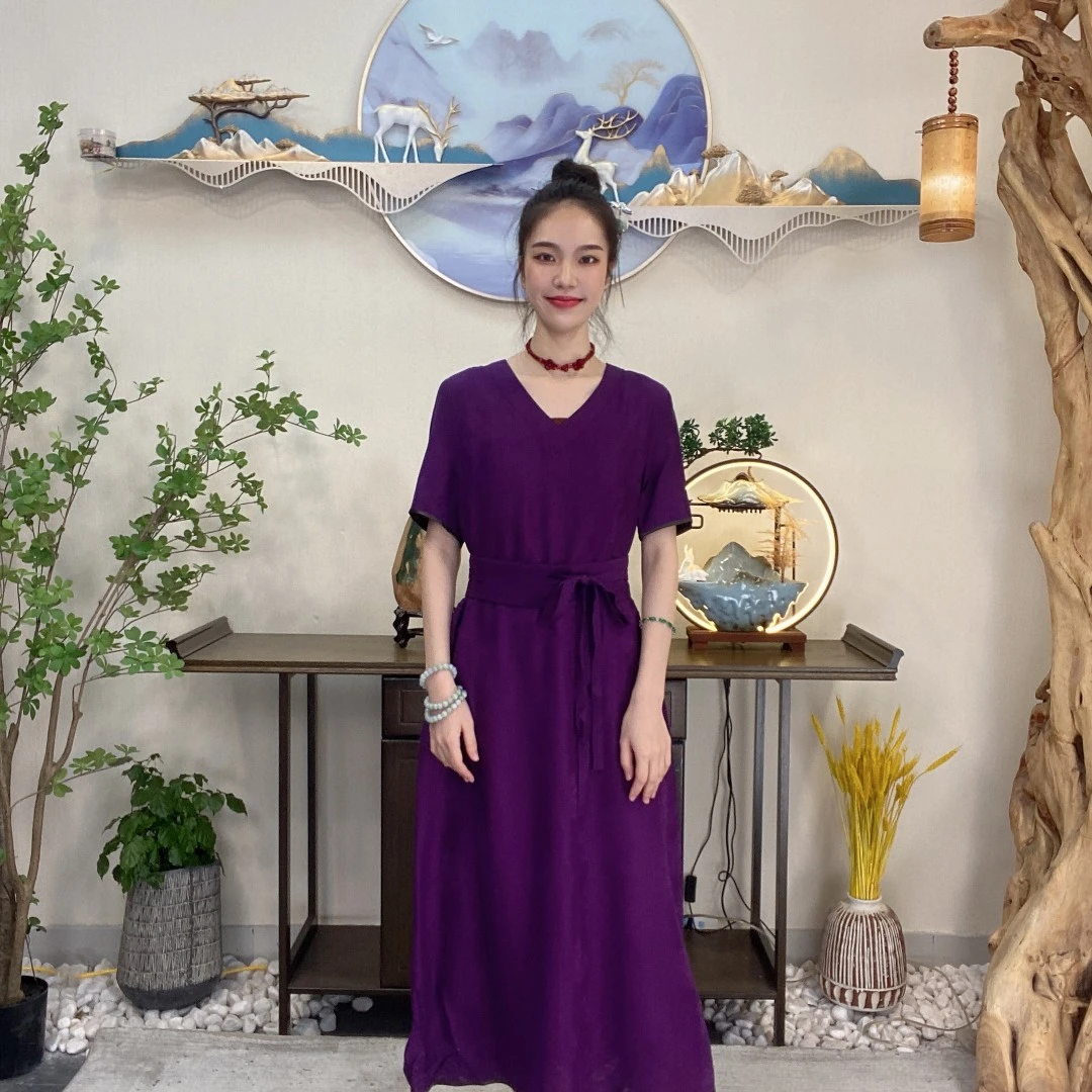 【墨笙歌高定】新款双面双穿香云纱花萝连衣裙-C-037