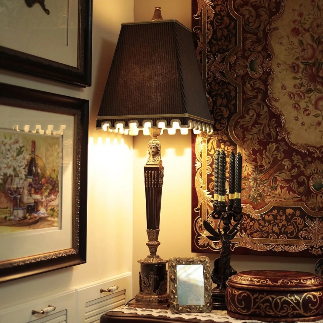 潇允饰家/外贸款复古高脚台灯/铜配瓷/别墅/玄关门厅灯/桌面摆件