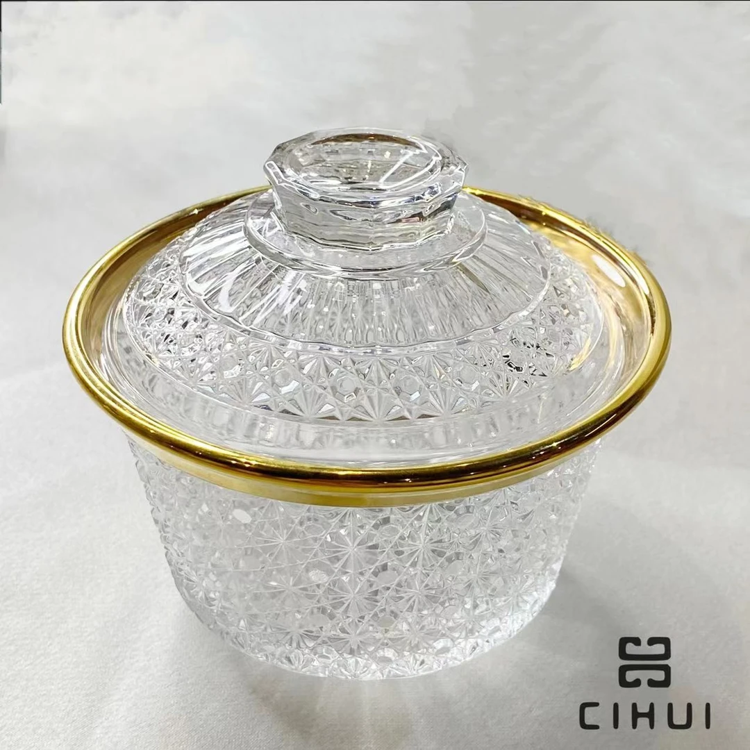 日式  家用精刻创意简约个性带盖描金蒲公英系列小盖碗 11.5*10cm