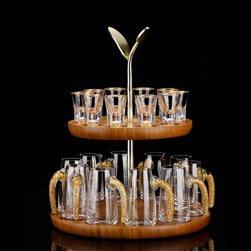 十全十美双层中式水晶金箔子弹杯白酒杯一口杯烈酒杯分酒器套装