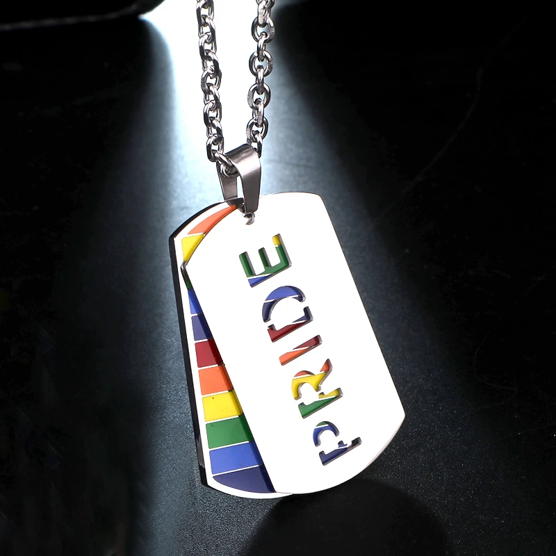 钛钢项链 彩虹军牌项链男潮嘻哈男士吊坠潮流挂件百搭男生配饰品