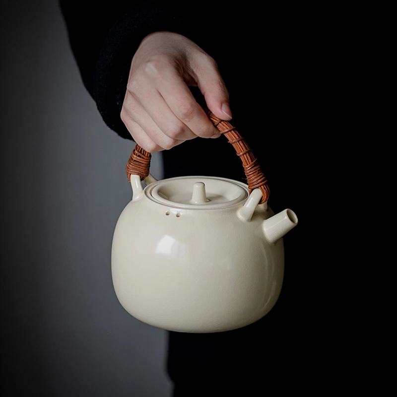 苏打釉茶壶家用提梁壶单壶浮雕陶瓷中式功夫茶具带过滤大号泡茶壶