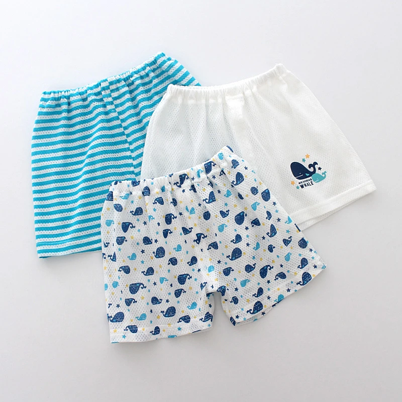 男童夏季3件装纯棉短裤男宝宝儿童男孩网眼薄款日系休闲裤沙滩裤
