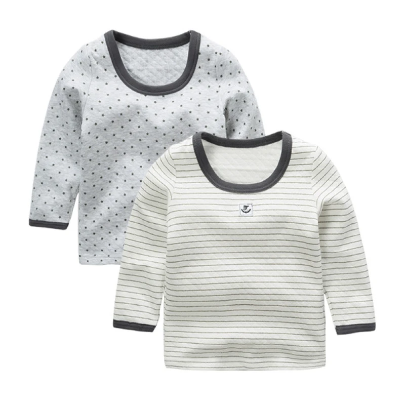 日系儿童内衣保暖衣纯棉空气层男童宝宝男孩秋衣全棉上衣秋冬装