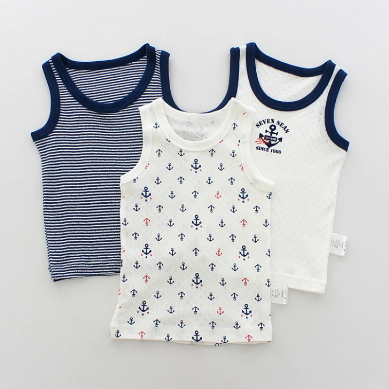 儿童背心男童宝宝夏季网眼薄款纯棉男孩弹力日系打底上衣3件装