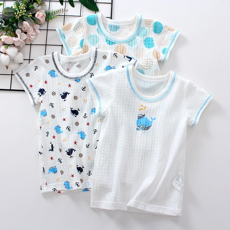 3件装夏季儿童纯棉短袖T恤男宝宝网眼薄款A类日系全棉半袖上衣