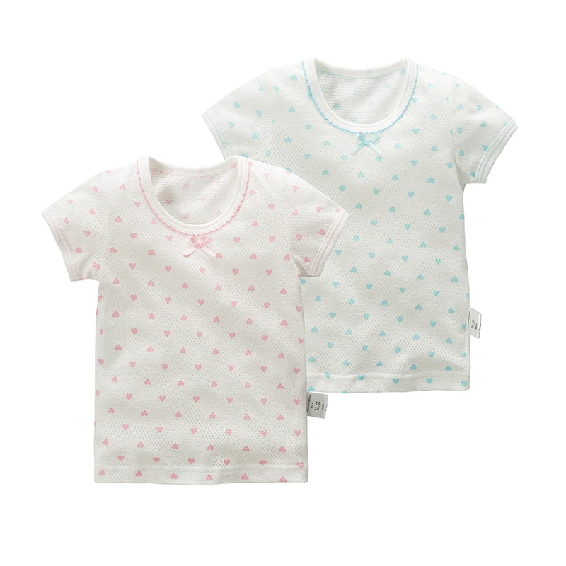 两件装女童网眼短袖夏季纯棉网眼透气宝宝T恤上衣日系全棉无荧光