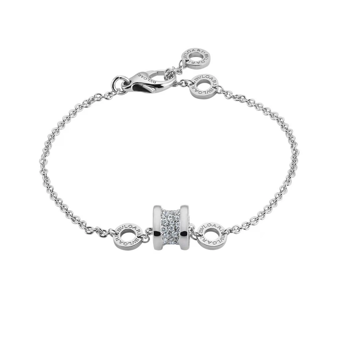 99新 BVLGARI/宝格丽 B.ZERO1系列 百搭 白金色 满钻小蛮腰 手链