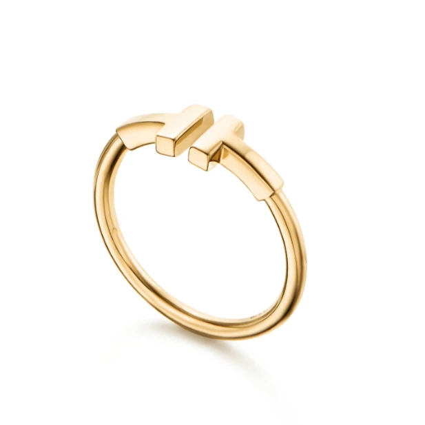 99新 Tiffany & Co./蒂芙尼 T系列 全圈口 玫瑰金双T 开口戒指