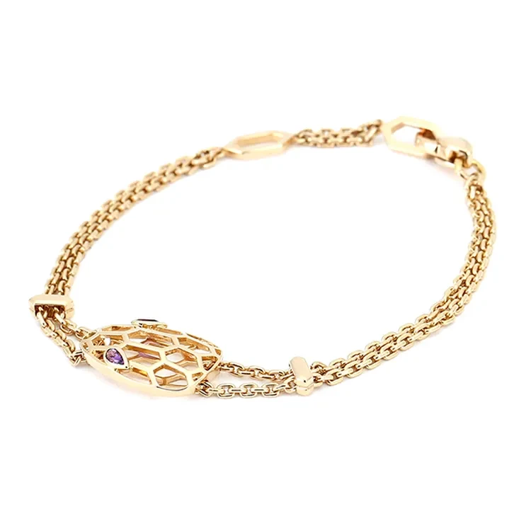 99新 BVLGARI/宝格丽 SERPENTIVIPER系列 镶紫 18cm水晶蛇头手链