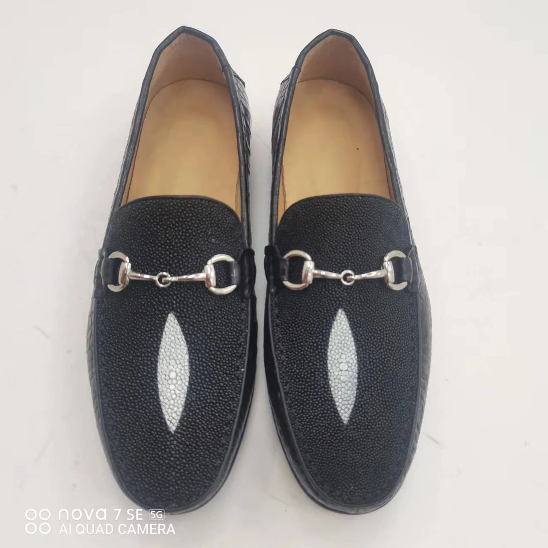 珍珠鱼皮一脚蹬豆豆鞋    深海魔鬼鱼真皮豆豆鞋