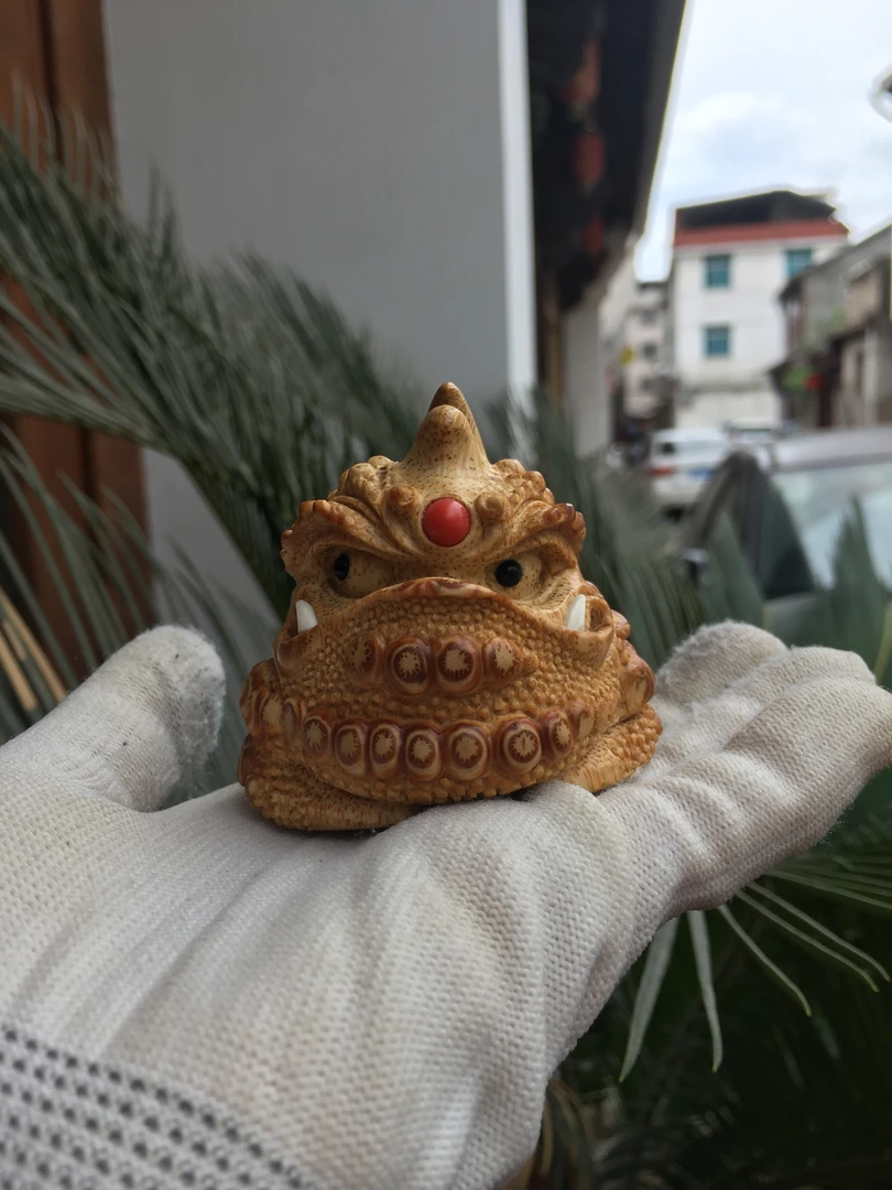 竹雕金蟾纯手工满钉手把件摆件文玩