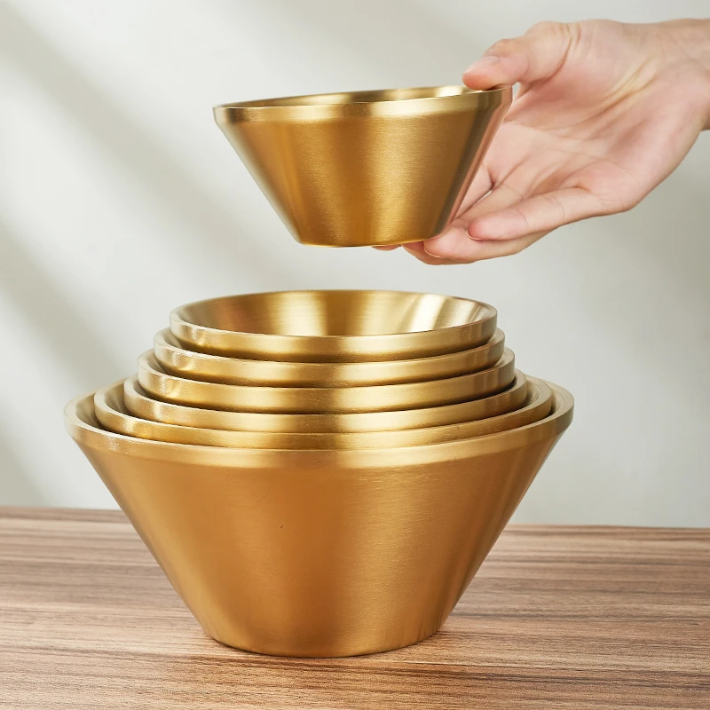 韩式304不锈钢锥形碗商用防烫双层炸酱面拌面面碗装麻辣烫螺蛳粉