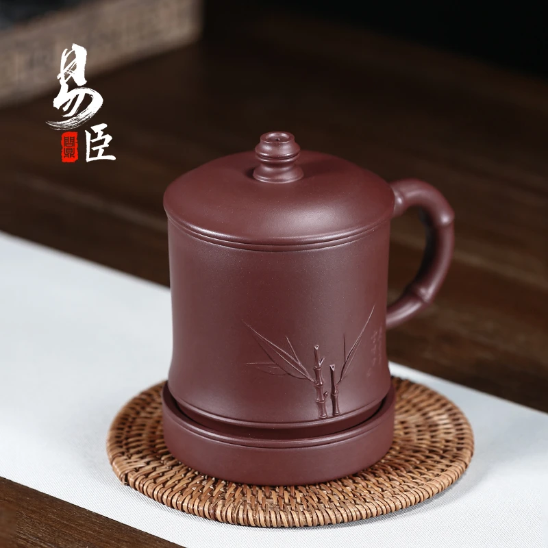 宜兴紫砂竹节杯底槽清手工办公清风入怀内胆杯高端礼盒GB00342