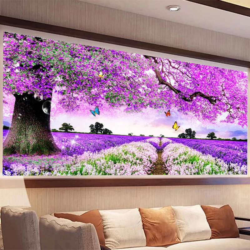 钻石画满钻新中式客厅2022新款紫色优雅砖石秀简约现代点钻十字绣