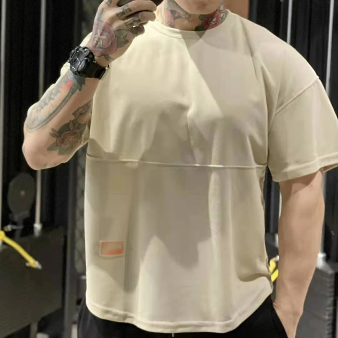 男ins撸铁潮牌落肩肌肉健身短袖多色休闲运动健身训练宽松半袖T恤