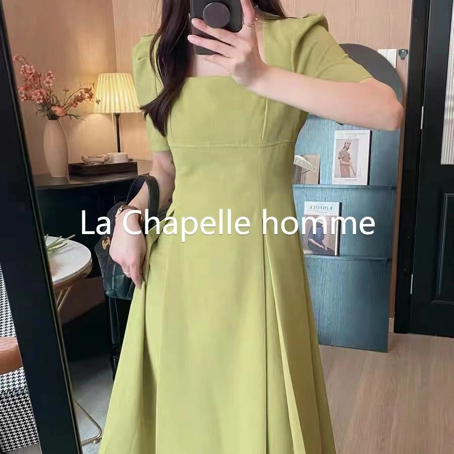 拉夏贝尔/24年新款春季优雅法式赫本风清凉高腰连衣伞裙 6489 LSC