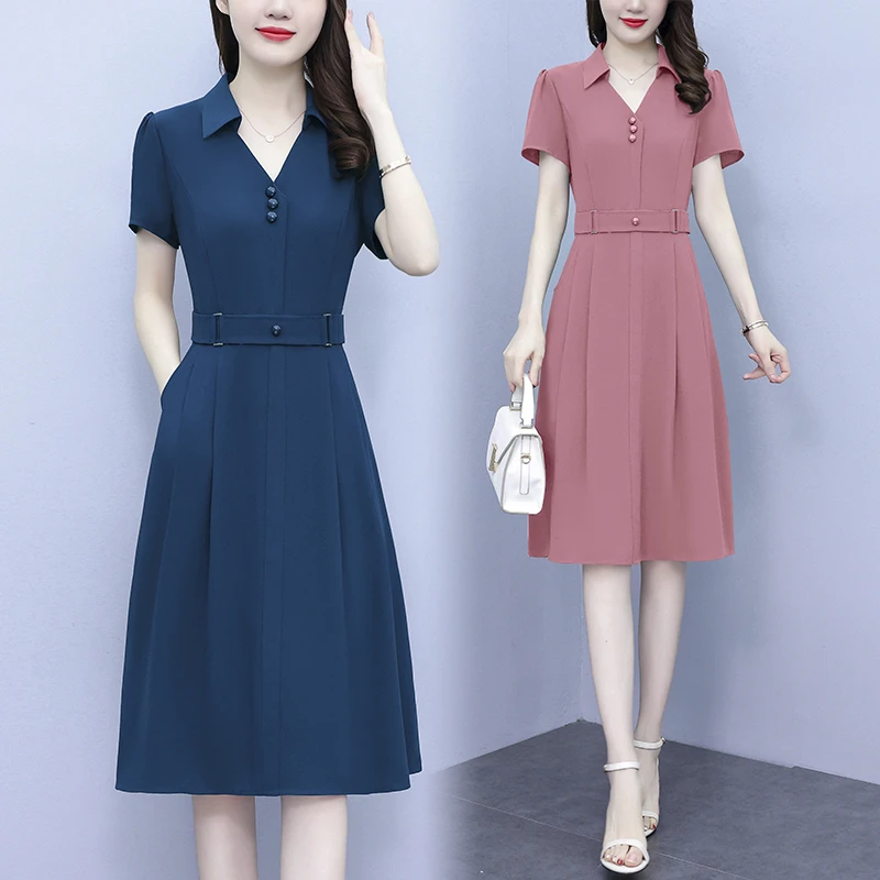 0232大码时尚高腰短袖轻奢时髦洋气夏装新款遮肚子高档连衣裙