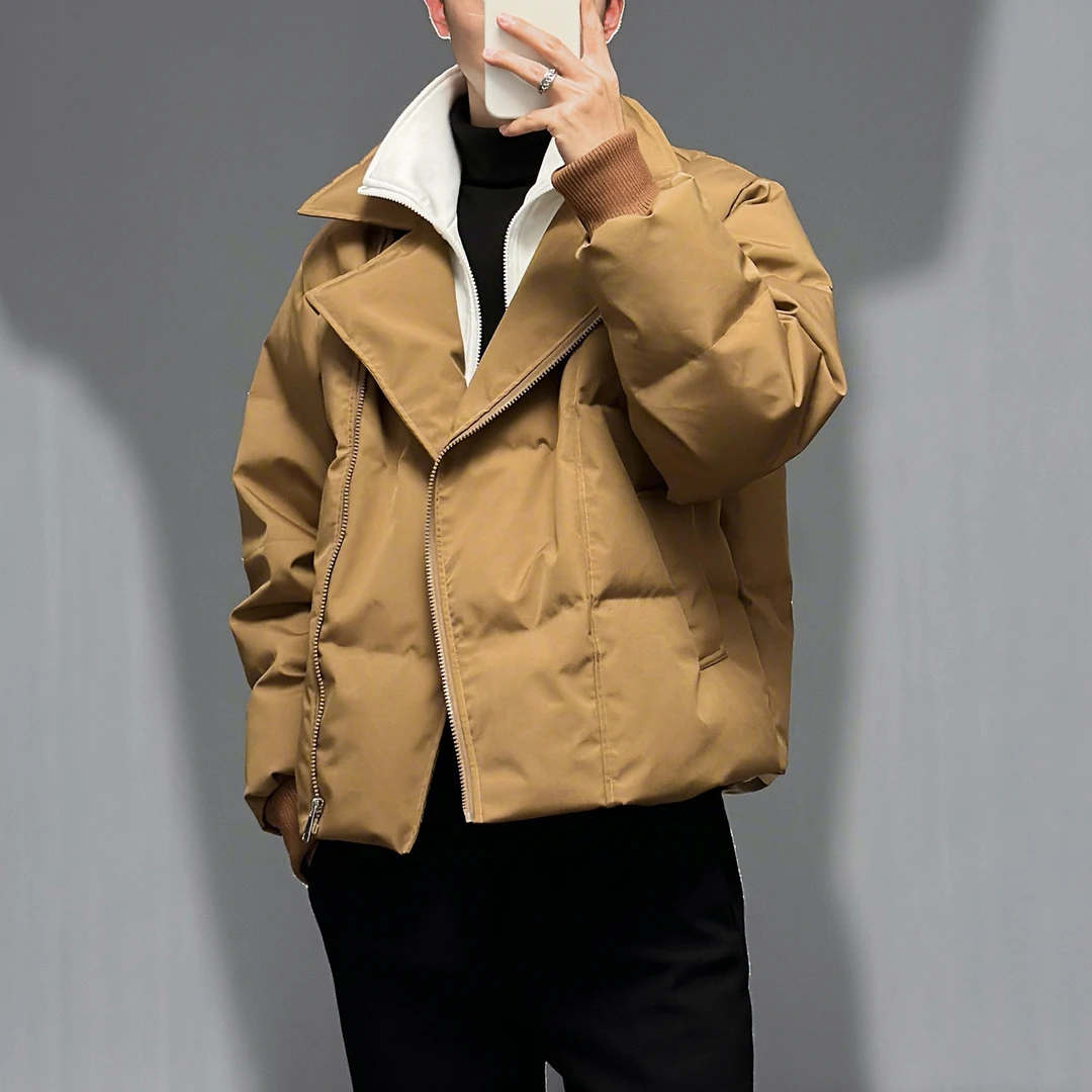 莱德的搭配 假两件羽绒服男士短款潮流白鸭绒休闲立领加厚宽松潮