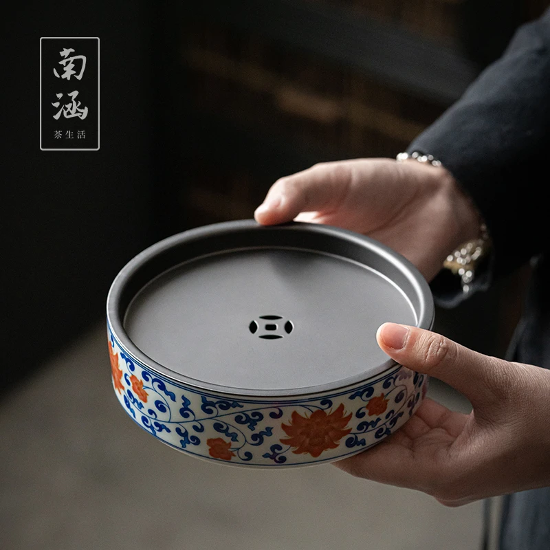 釉里红青花锡盖壶承复古茶具高端茶承壶托储水托盘功夫泡茶干泡台