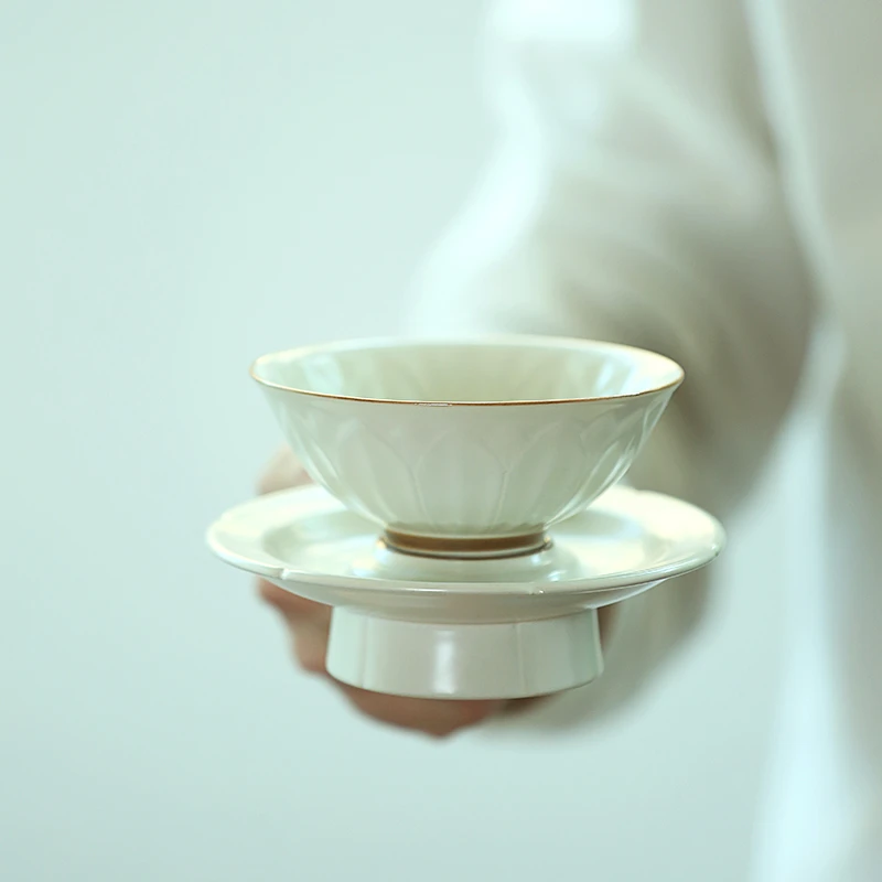 宣纸黄莲瓣杯 莲花主人杯茶托高脚杯垫