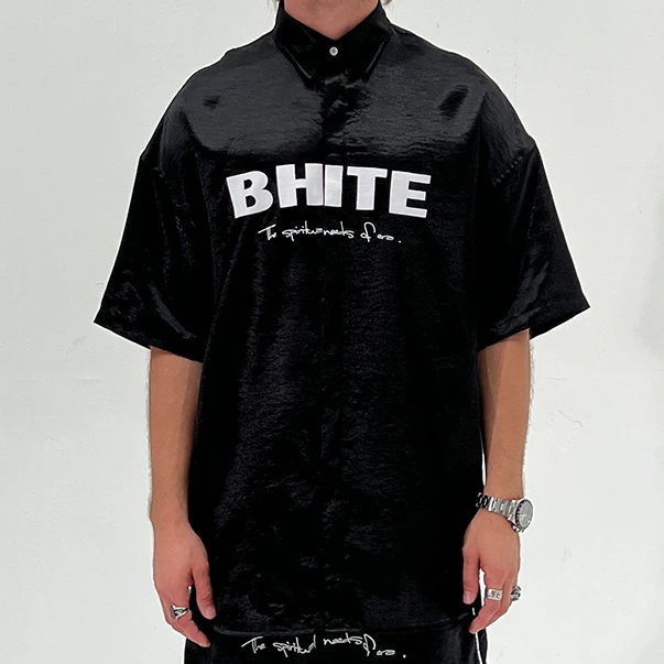 BHITE空瞳 原创小众缎面宽松垂感休闲短袖衬衫清凉爽滑不褶皱