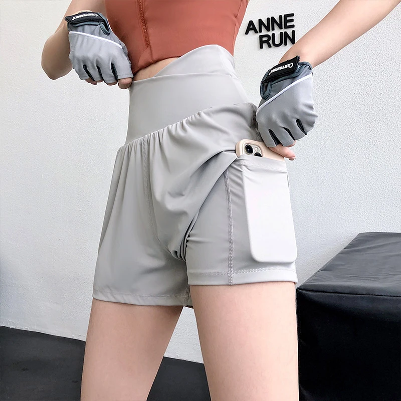 夏季新款高腰运动短裤女假两件宽松速干跑步防走光舞蹈健身瑜伽裤