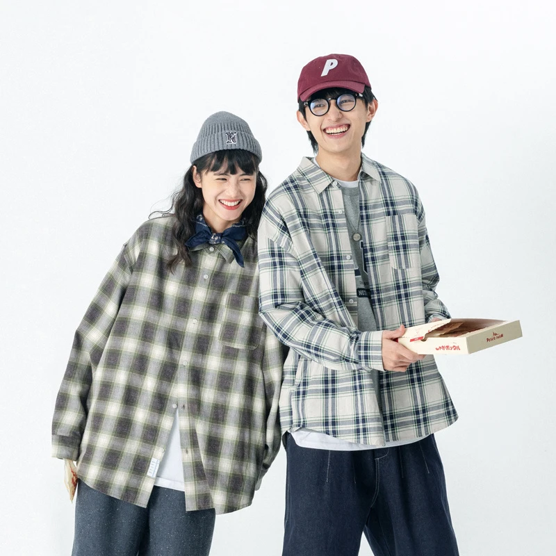 NOTHOMMEBLUE蓝岐春季潮牌休闲宽松格子衬衣情侣长袖格纹衬衫男潮