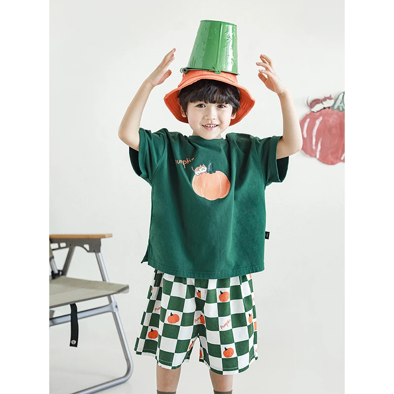 YOEHYAUL/幼悠【清货】 夏季鲜活棋盘格 休闲清凉套装N2355 N2356