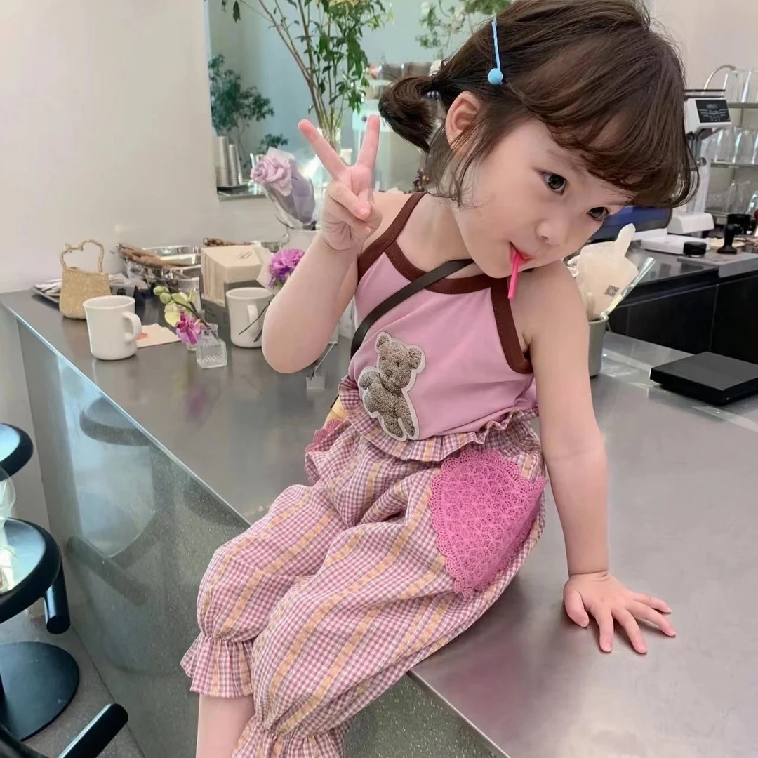 女童网红吊带韩国童装2022夏季洋气儿童可爱韩版吊带背心无袖上衣