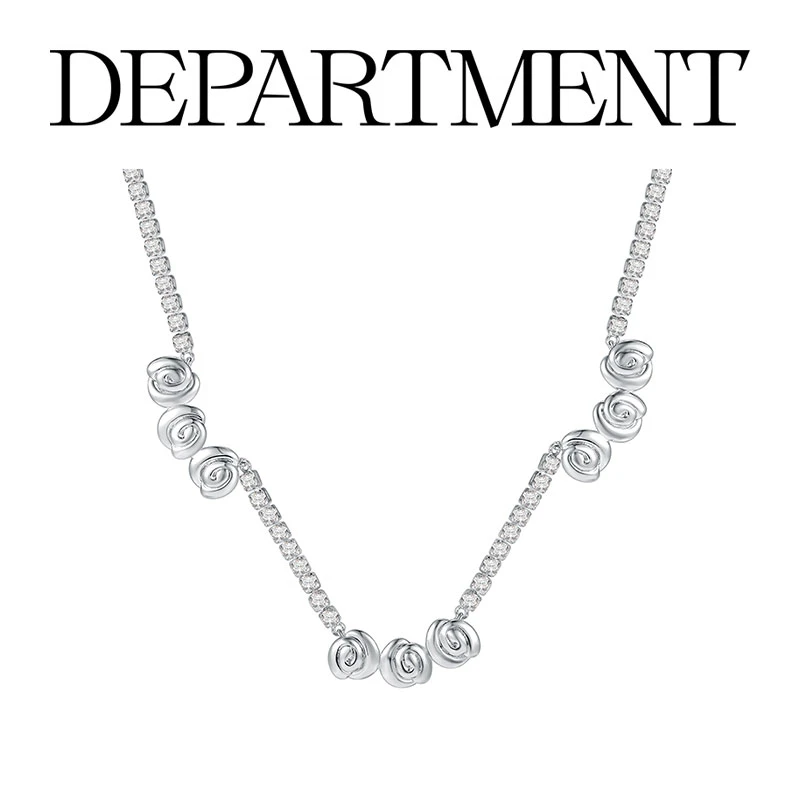 铜合金合成锆石项链 小玫瑰锆石项链小众设计感时尚简约气质百搭