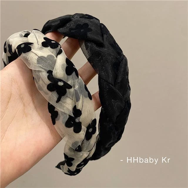 非金属布艺发饰 法式复古花朵欧根纱编织发箍韩国2023年新款头箍