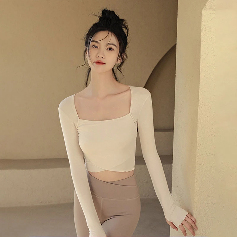 瑜伽服女性感紧身长袖春夏新款舞蹈运动跑步上衣普拉提训练健身服