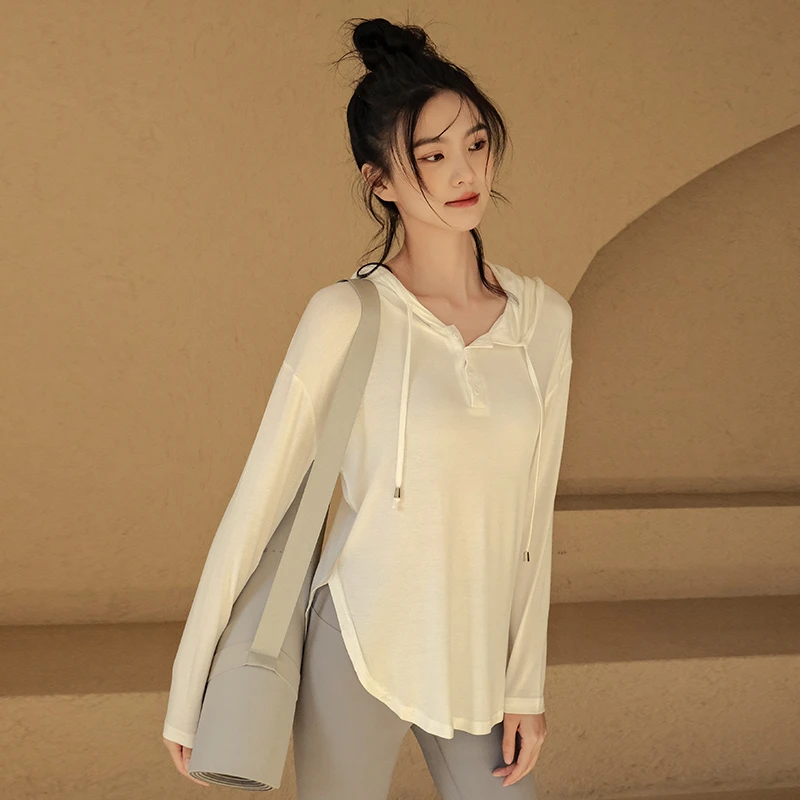 瑜伽服运动上衣女秋冬宽松气质长袖时尚外穿休闲外套连帽健身服