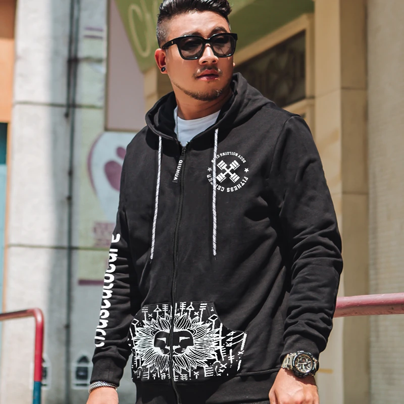 胖子秋冬新大码男装长袖加大连帽休闲卫衣胖哥加绒保暖开衫外套