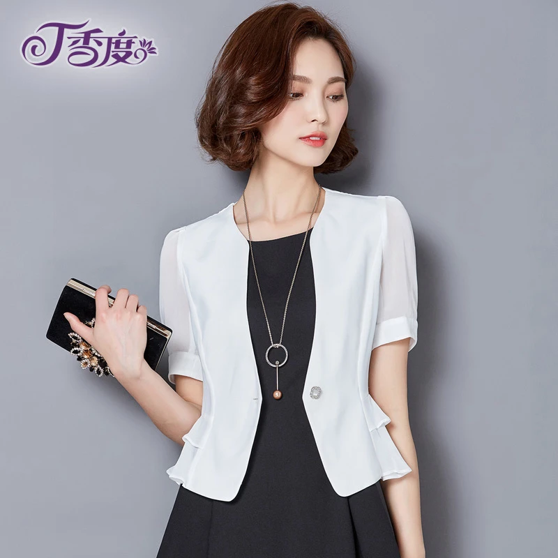 短袖小西装女夏2025新款显瘦白色雪纺上衣职业短款夏季薄外套外搭