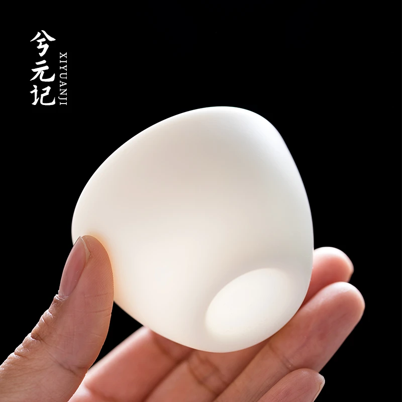 素烧羊脂玉瓷品茗杯家用哑光茶杯单个高档不上釉陶瓷单杯功夫茶具