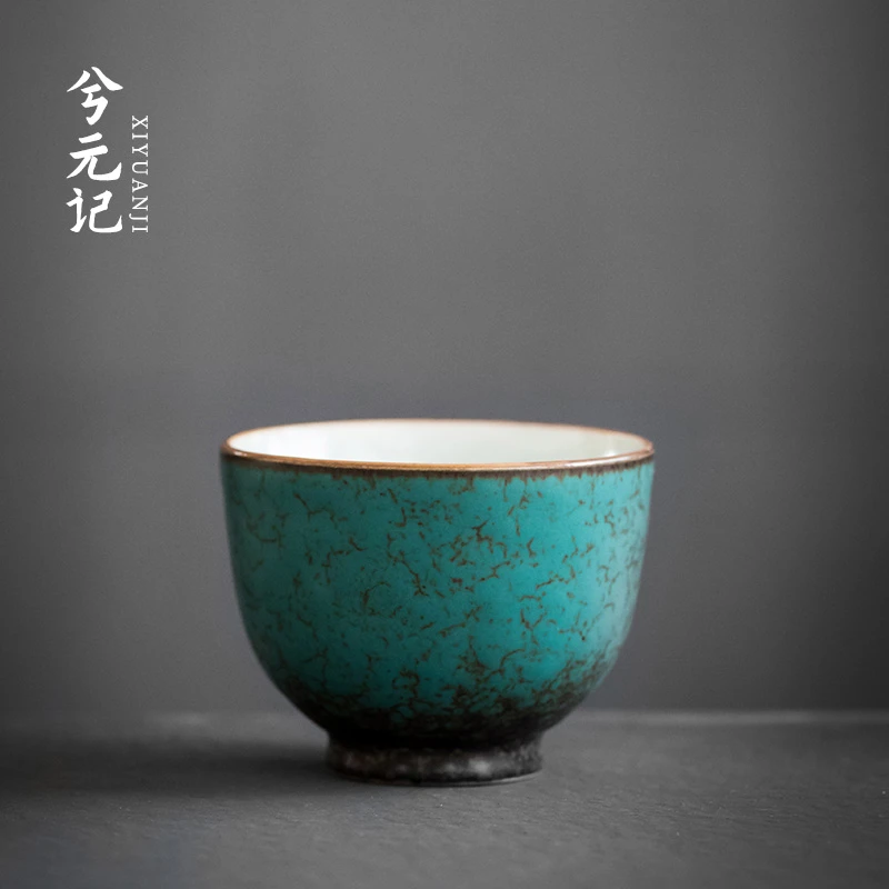 兮元记创意孔雀绿功夫茶杯陶瓷品茗杯建盏茶杯单个单杯杯子主人杯