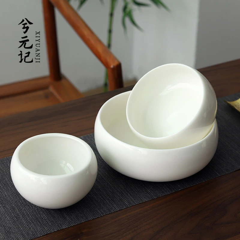兮元记德化羊脂玉瓷小杯洗陶瓷茶道配件家用功夫茶具大号白瓷茶洗