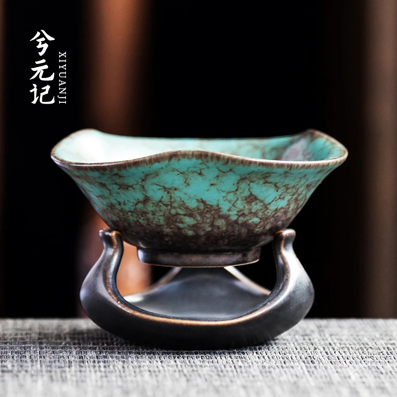 孔雀绿全瓷孔一体茶漏网茶隔隔茶陶瓷茶具配件茶叶过滤网泡茶神器