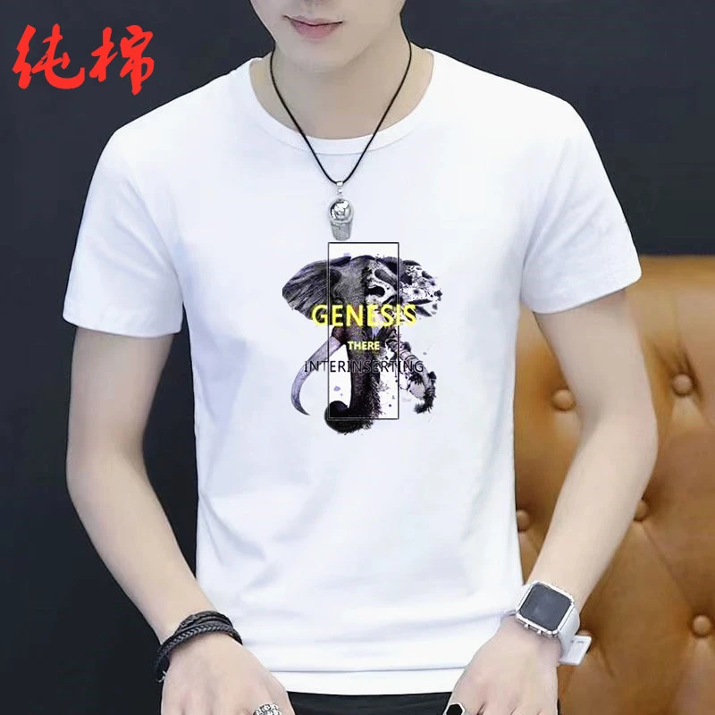 新款高端纯棉男士精神短袖时尚宽松T恤港风休闲背心大码潮牌园领