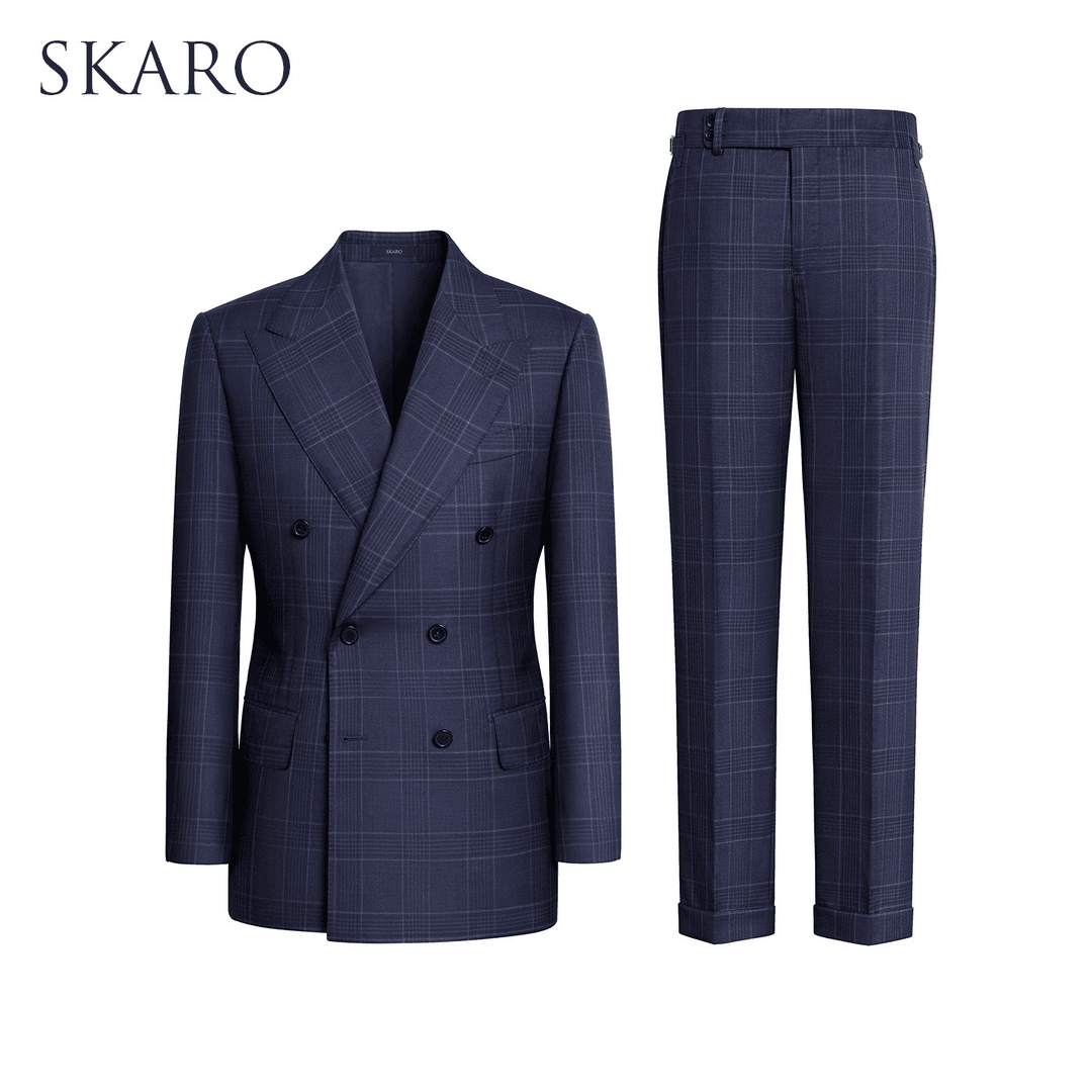 【高支数意大利纯羊毛】SKARO格子西装套装男夏商务高端正装西服