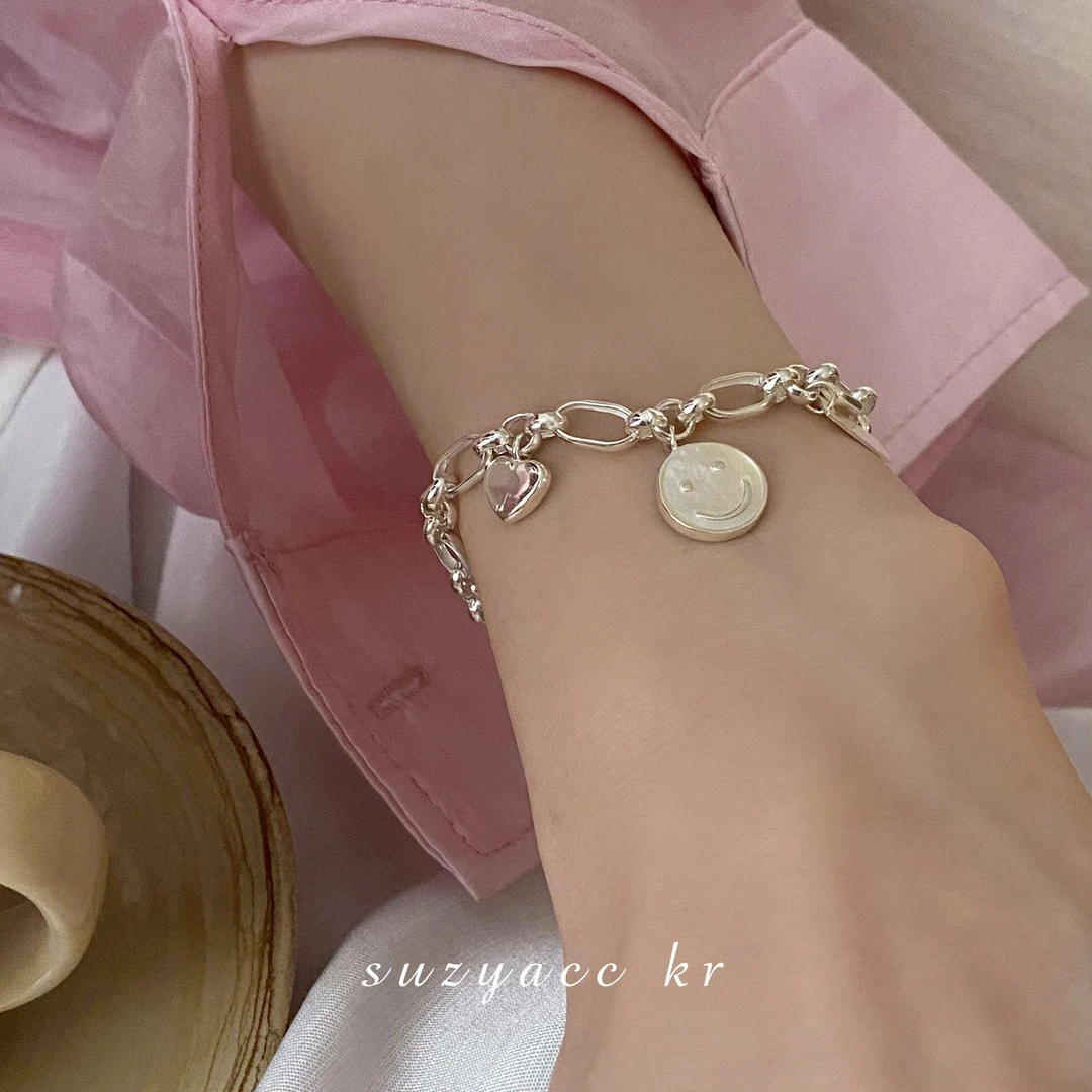 Suzyacc Kr 925银手链 笑脸手链女2023年新款个性闺蜜礼物C0186