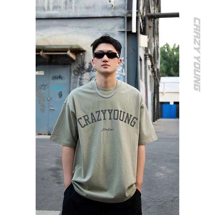 CRAZYYOUNG原创标语logo男女情侣宽松潮牌字母圆领tee