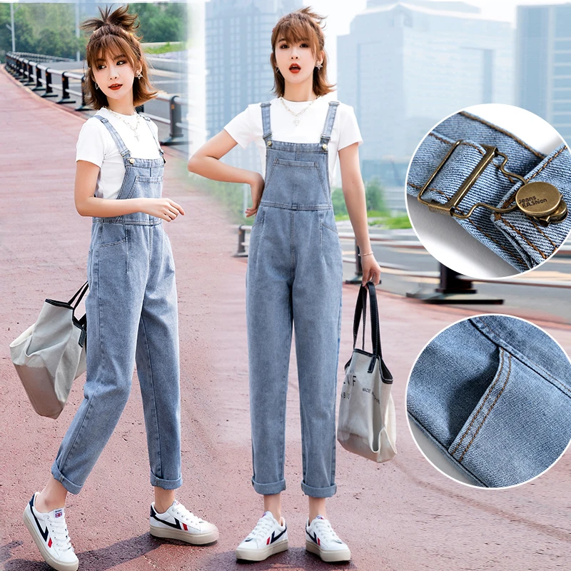 2023韩版学生阔腿裤新款春夏牛仔背带裤宽松显瘦减龄休闲百搭裤子
