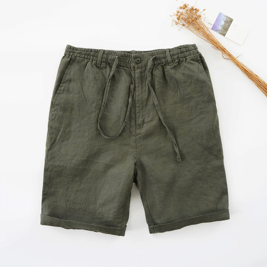 男士夏季休闲亚麻中腰短裤轻薄透气时尚潮流百搭沙滩裤五分裤