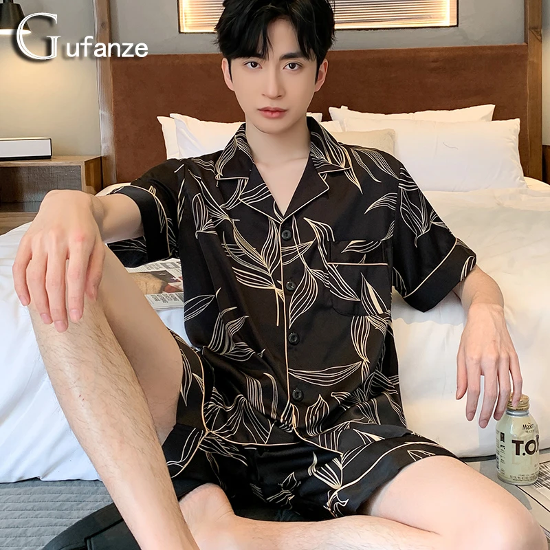 新款男士睡衣男款夏季春夏男生冰丝夏款短袖短裤中年爸爸薄款套装