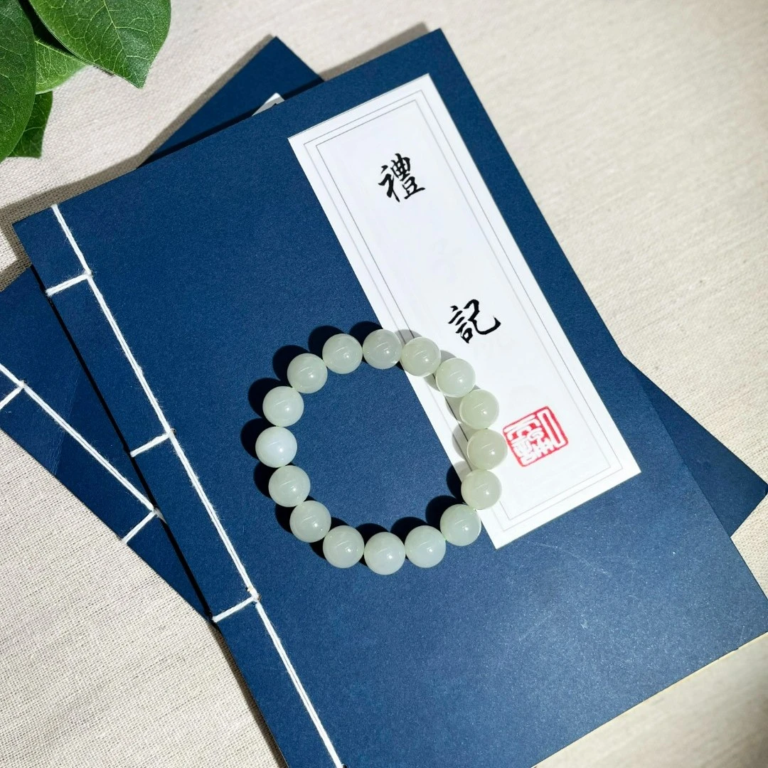 天然和田玉高冰晴水单圈卡12mm圆珠果冻料精品完美男女士手珠串链