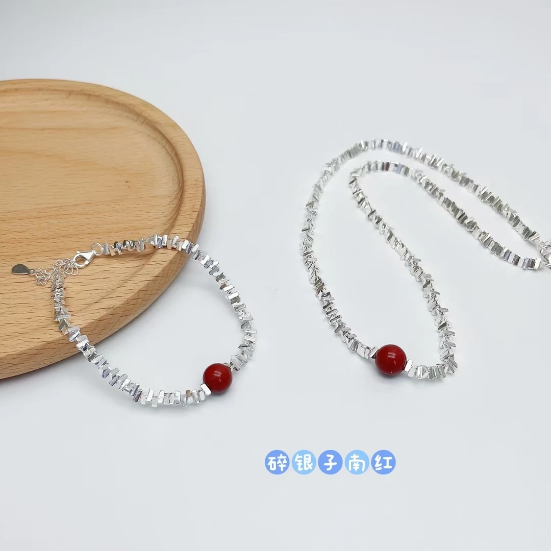 坠链均925银 【軒喜枫】纯银碎银子项链手链手工手串彩色百搭珠子