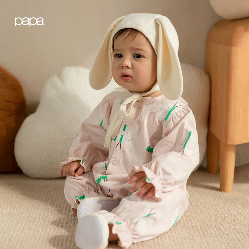 papa爬爬春秋连体衣新生儿婴幼儿中开扣哈衣爬服ZB